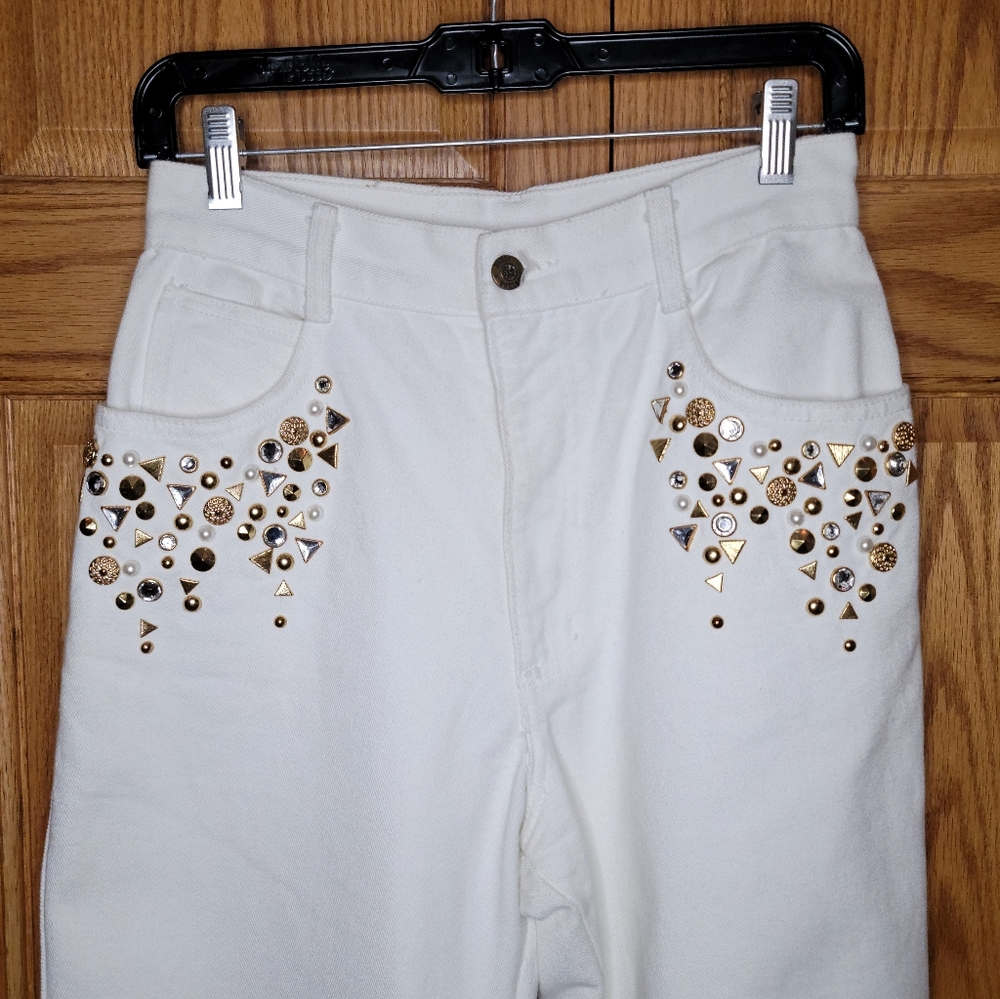 Vintage Monique Jeans White Emblished Size 9/10 - Picture 3 of 10